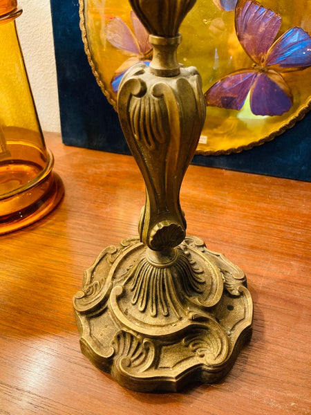 Grand bougeoir vintage en bronze avec sa bougie fleurs séchées