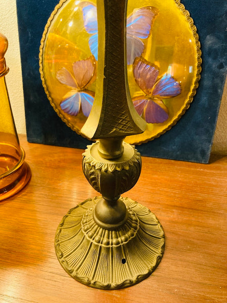 Grand bougeoir vintage en bronze avec sa bougie fleurs séchées