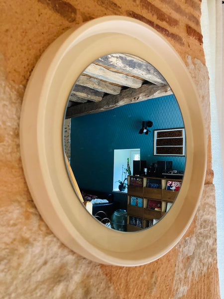 Miroir vintage rond blanc cassé 40cm de diamètre