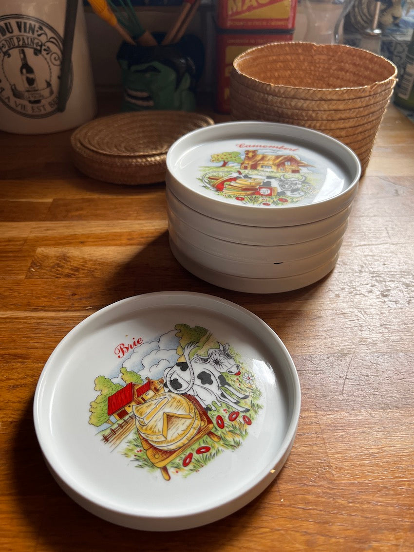 Service de 6 assiettes à fromage vintage en porcelaine L'Hirondelle Mehun sur Yevre