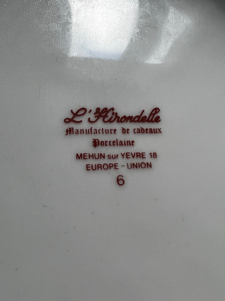 Service de 6 assiettes à fromage vintage en porcelaine L'Hirondelle Mehun sur Yevre