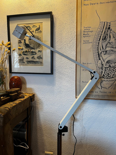 Lampe médicale d'examen / liseuse sur bras articulé et pied roulant Verre et Quartz - Années 70