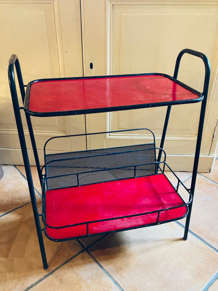 Table porte-revue en métal noir et rouge - Années 70