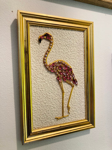 Cadre flamant rose serti de cristal de Bohème et doré à l'or 24 carats