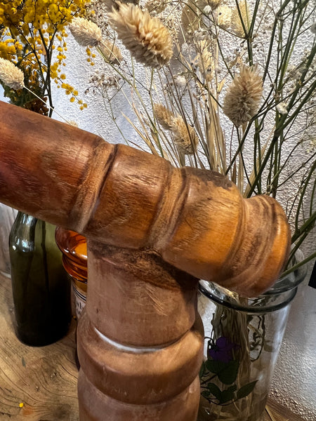 Lampe vintage à poser en bois exotique