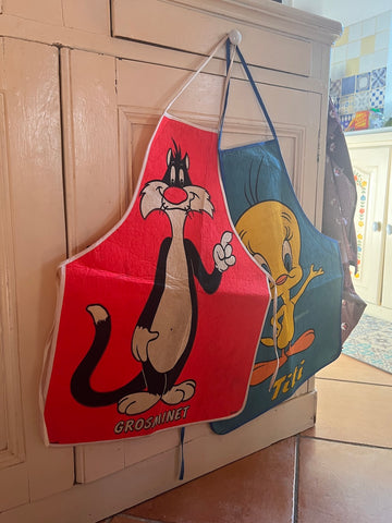 Lot de 2 tabliers d'enfants vintages Titi et Grominet - Warner Bros - Dorchy - Années 70