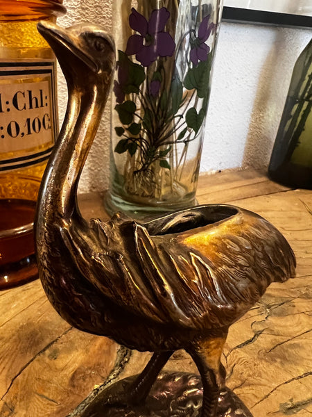 Briquet de table vintage Autruche / Emeu en cuivre patiné