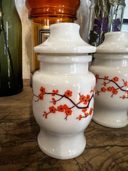 2 petits pots Ariel vintages en verre opaline blanc style apothicaire - Belgium