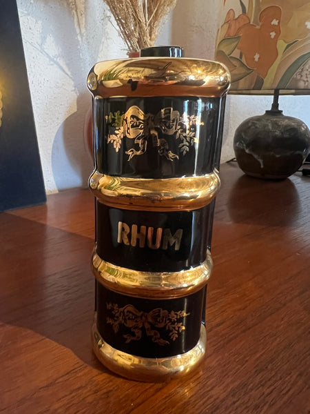 Flacon livre vintage en céramique Rhum noir et doré