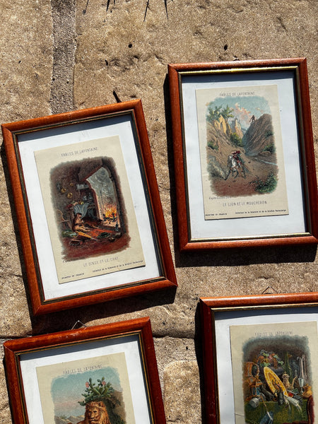 Lot de 6 chromos vintages Fables de la Fontaine - Kolarsine Pautauberge 1890-1910 d'après Gustave Doré