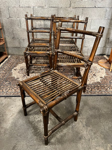 6 chaises vintages en rotin verni marron foncé