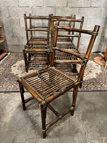 6 chaises vintages en rotin verni marron foncé