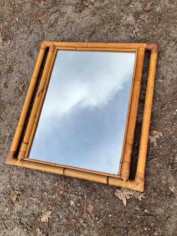 Miroir vintage en bambou et rotin 65 x 59cm