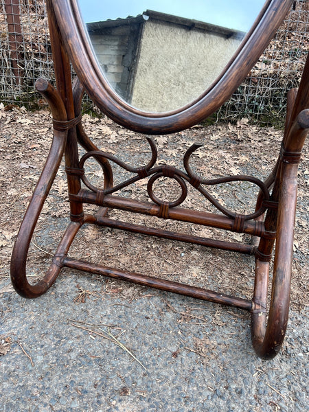Psyché vintage en rotin marron foncé