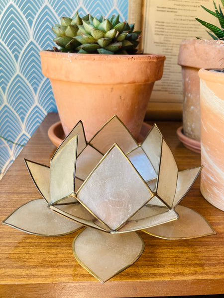 Bougeoir vintage lotus en nacre et laiton - Made in Philippines