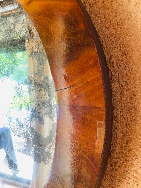 Miroir rond ancien en placage d'acajou