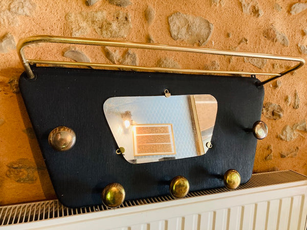 Vestiaire porte manteau vintage avec miroir en laiton