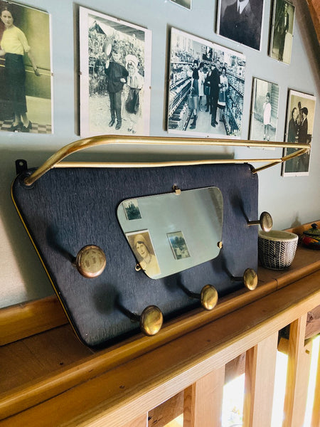 Vestiaire porte manteau vintage avec miroir en laiton