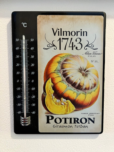 Thermomètre à mercure publicitaire en métal Vilmorin 1743