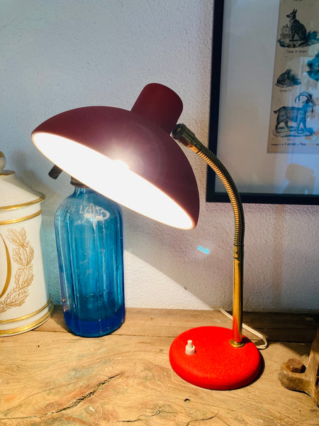 Lampe de bureau vintage rouge en métal - Années 60