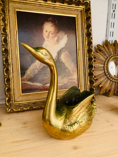 Cygne en laiton vintage porte-plantes
