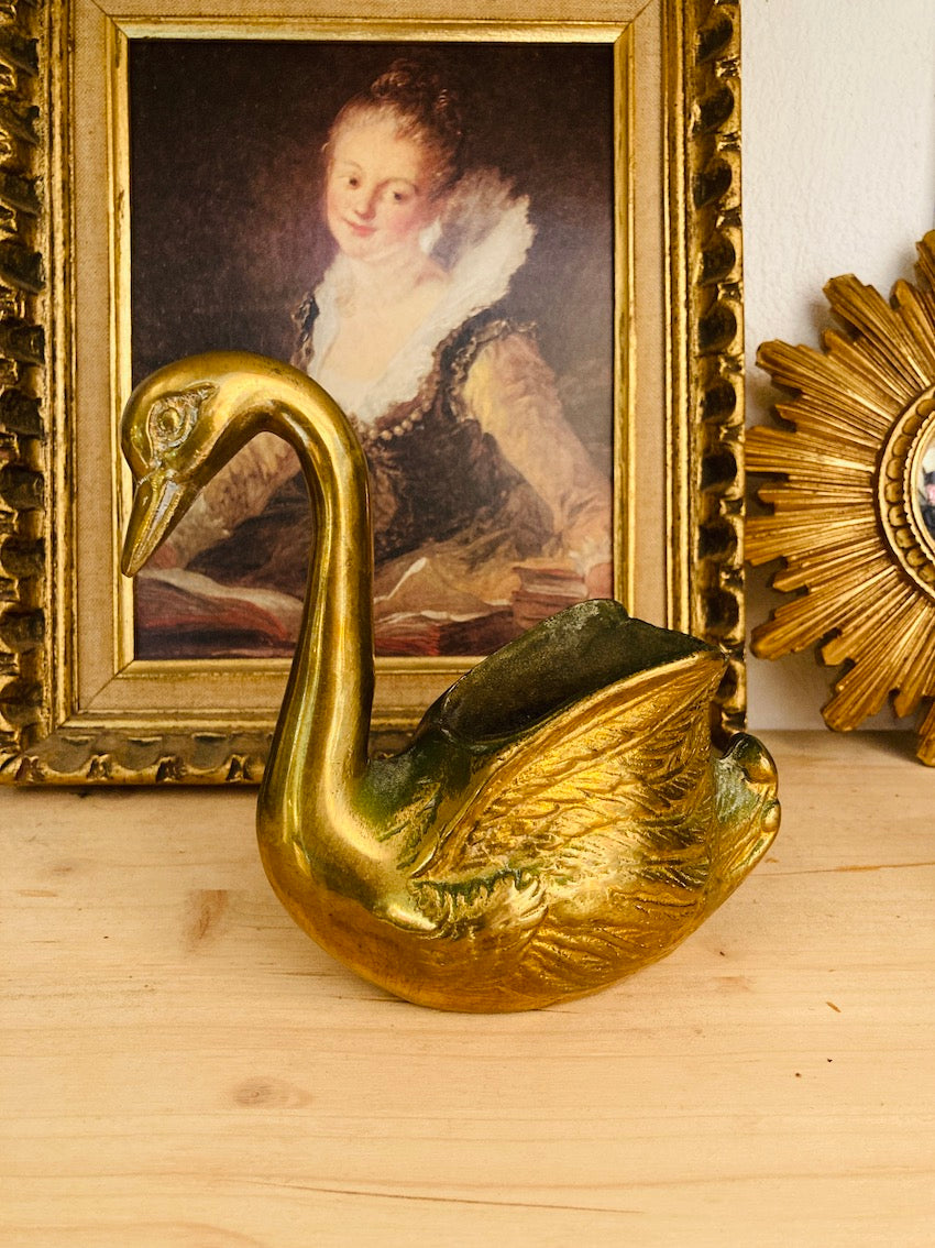 Cygne en laiton vintage porte-plantes