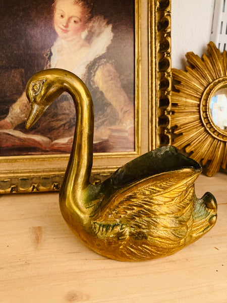 Cygne en laiton vintage porte-plantes