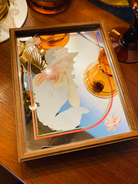 Boite à clés miroir vintage en bois