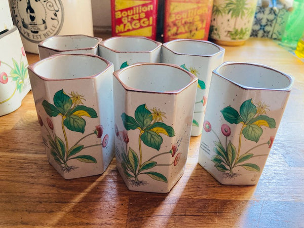 Service à thé / tisane vintage en céramique avec théière, réchaud à bougie et 6 tasses
