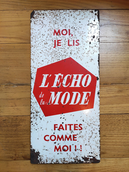 Plaque en tôle peinte L'Echo de la mode années 50/60 - Le Sélectionneur - Brocante en ligne