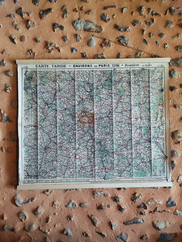 Carte Taride environs de Paris, 120 km, routière de 1955 avec support - Le Sélectionneur - Brocante en ligne