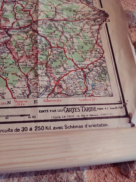 Carte Taride environs de Paris, 120 km, routière de 1955 avec support - Le Sélectionneur - Brocante en ligne