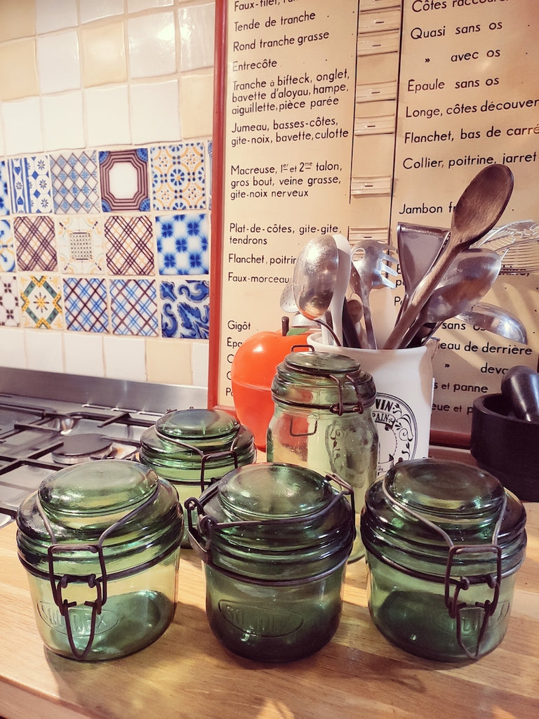 lot de 4 bocaux SOLIDEX identiques 1L verts vintages pour conservation lot de 4 bocaux SOLIDEX identiques 1L verts vintages pour conservation