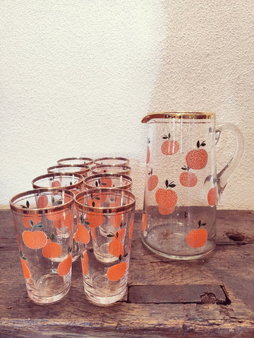 Service à orangeade vintage en verre soufflé et main et doré à la main - Le Sélectionneur - Brocante en ligne