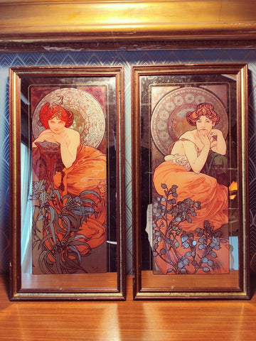 Duo de miroirs art nouveau Alphonse Mucha - Esmeralda et Topazio - Le Sélectionneur - Brocante en ligne