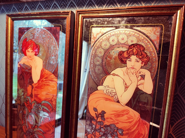 Duo de miroirs art nouveau Alphonse Mucha - Esmeralda et Topazio - Le Sélectionneur - Brocante en ligne