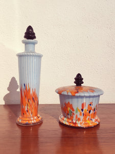 Ensemble flacon et pot anciens en verre multicolore soufflé - Le Sélectionneur - Brocante en ligne