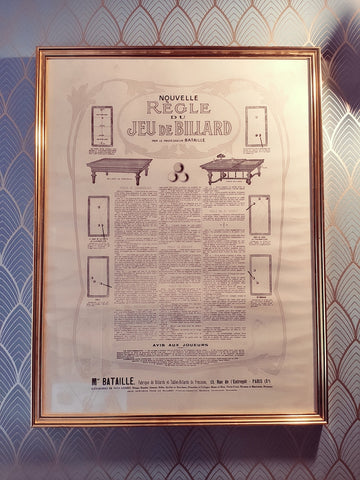 Cadre vintage "Nouvelles règles du jeu de billard" par le Pr Bataille - Le Sélectionneur - Brocante en ligne