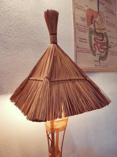 Lampadaire vintage en bambou, paille et rotin - Le Sélectionneur - Brocante en ligne