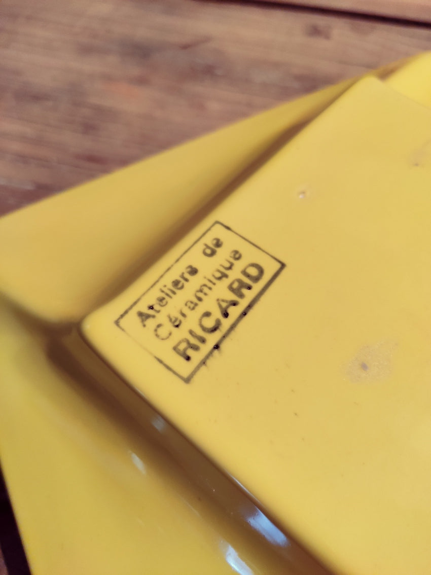 Cendrier Publicitaire Ricard XXL Bar Rond En Céramique Jaune - Vintage 1980