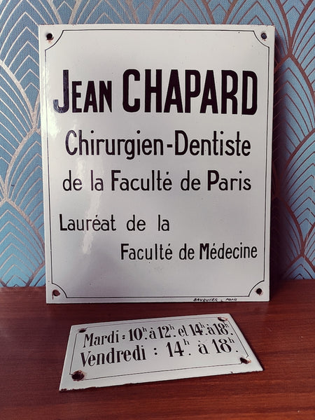 Plaques émaillées de chirurgien dentiste - Années 40/50