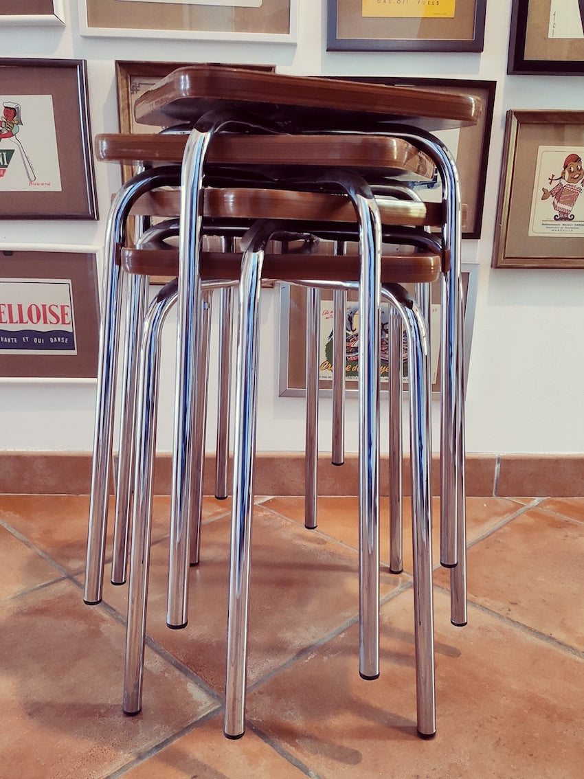 Lot de 4 tabourets en formica vintages - Années 70
