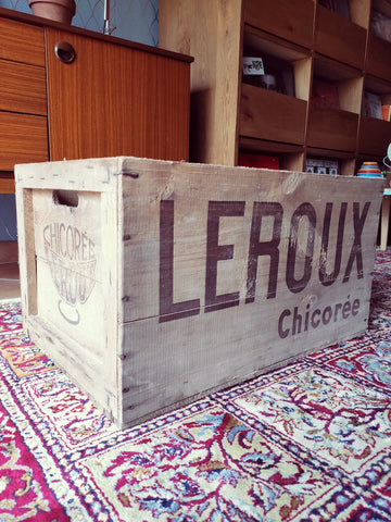 Caisse vintage en bois Chicorée Leroux - Années 50/60