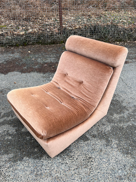 Paire de fauteuils vintages "Space Age" en velours gris rosé - Années 70
