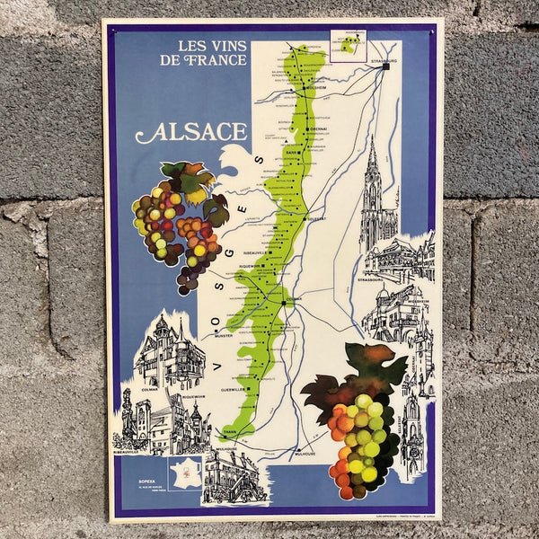 Affiche plastifiée vintage "Les vins de France" Alsace Sopexa - années 70