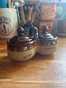 Duo de pots vintages en grès Beurre et confitures