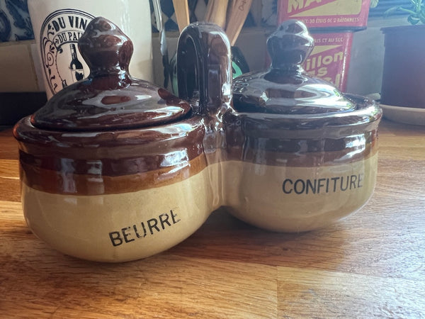 Duo de pots vintages en grès Beurre et confitures