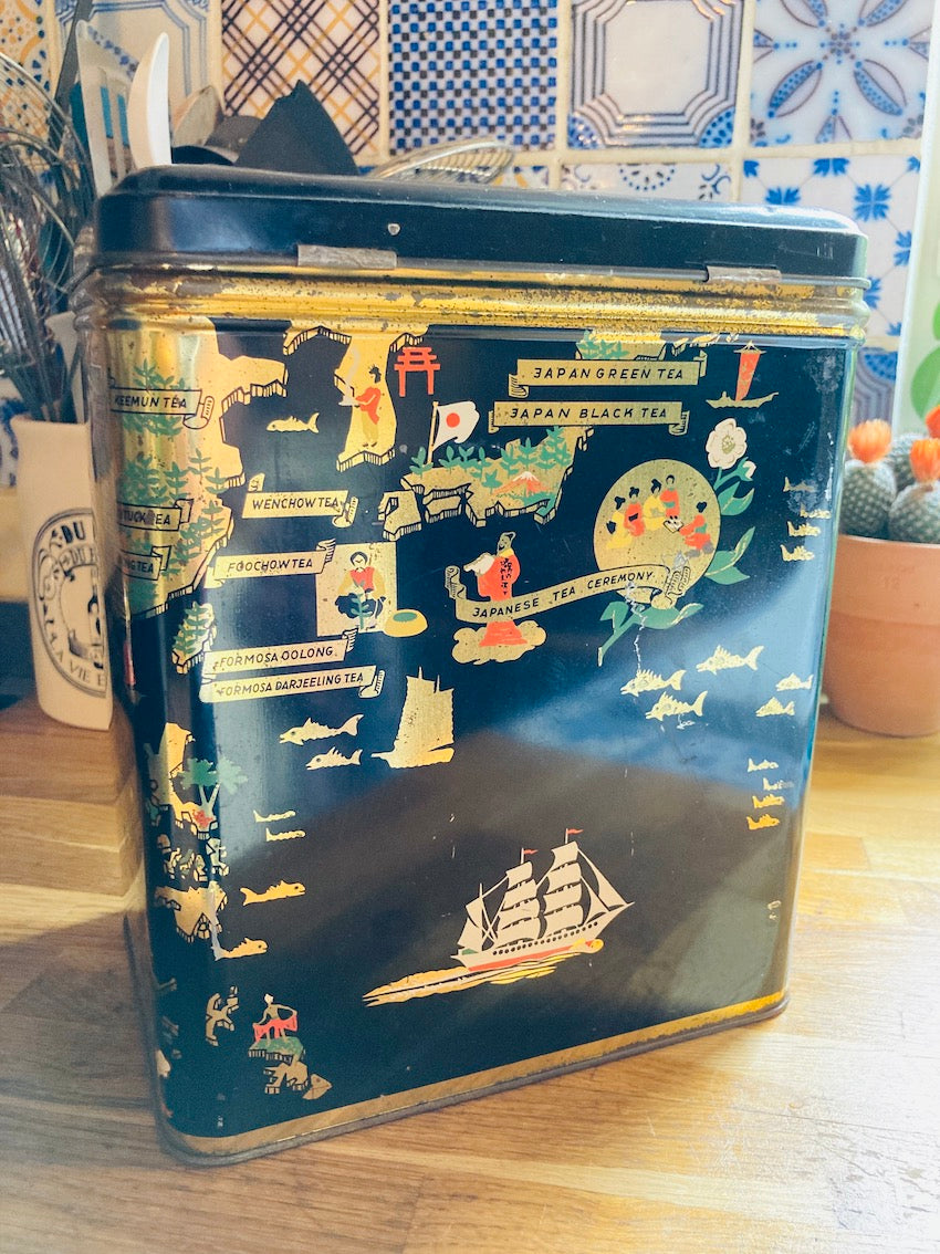 Grande boite à thé vintage en métal - Hauteur 27cm