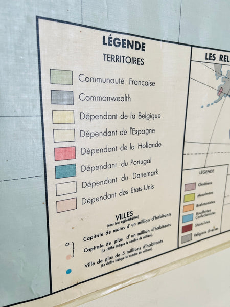 Carte scolaire vintage Planisphère politique et économique - La Maison des Instituteurs - 1970