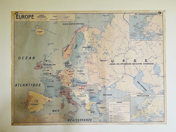 Carte scolaire vintage Europe politique et agricole - La Maison des Instituteurs - 1970